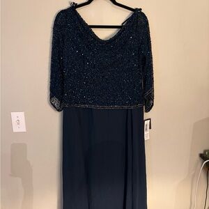 J Kara Sparkling Navy Long Sleeve Dress
